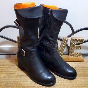 TOTO Black Leather Moto Calf High Riding Boots Sz 9.5